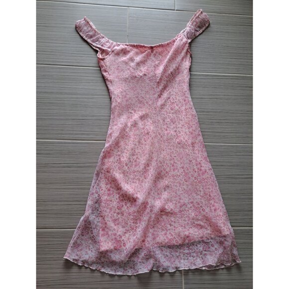 Vtg 90's Y2K Milkmaid Babydoll Floral Off-Shoulder Dress Bow 3/4 Hipnotix - Picture 9 of 9